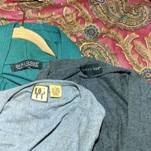 3 Pcs, 1 long wrap, 1 winged sweater top, 1 silk,cotton and cashmere sweater